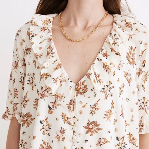 Madewell Ruffle Button Front Trapeze A-line Dress in Floral Reef Size Small - Picture 2 of 13